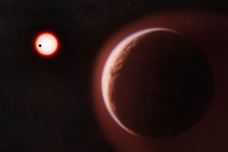 Artist’s concept of exoplanet LHS 1140 b with a helium-rich atmosphere and another rocky planet orbiting the same red dwarf star. - Melissa Weiss/CfA