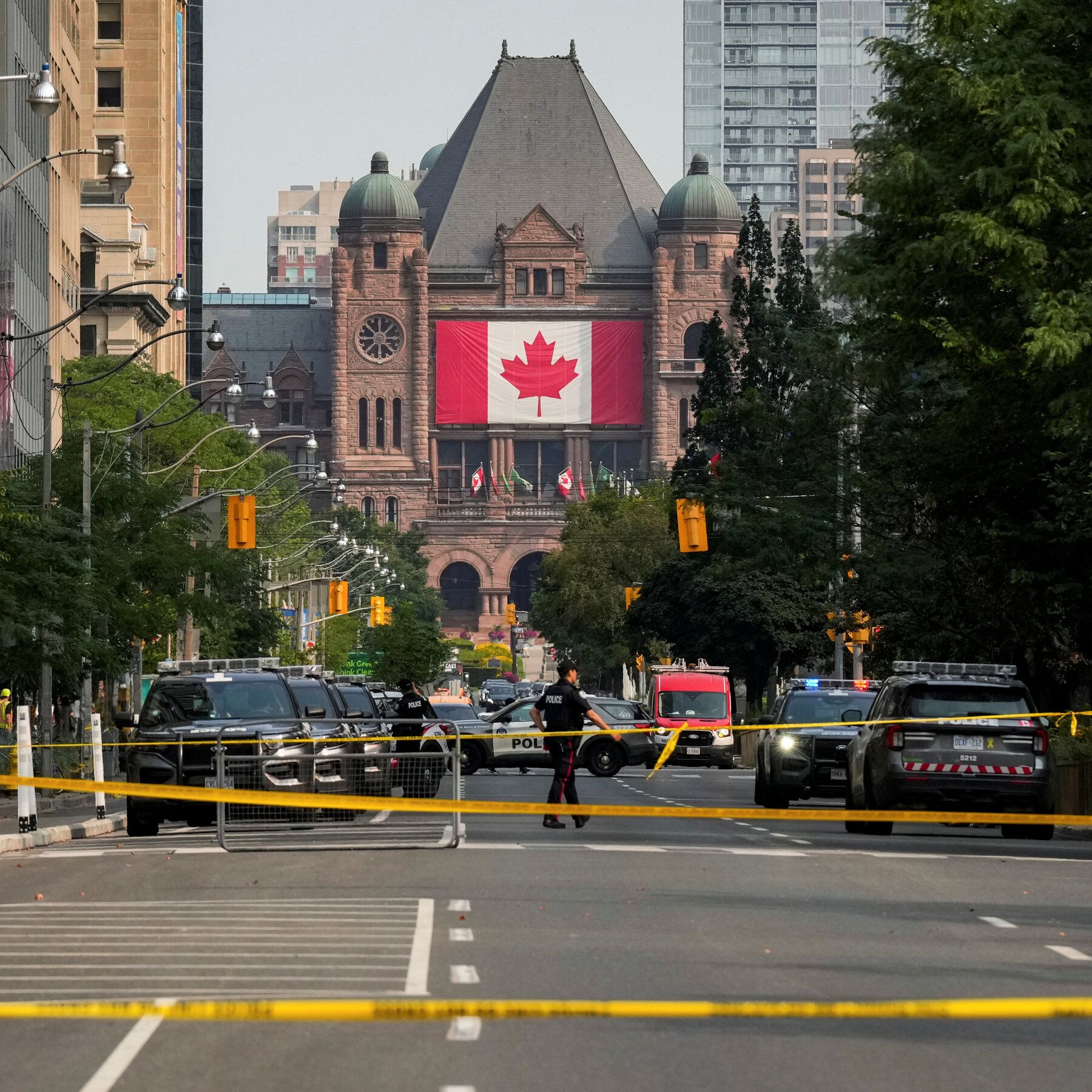 A cordoned-off area on University Avenue near the scene of the shooting at the U.S. Consulate in Toronto on Monday. - The New York Times