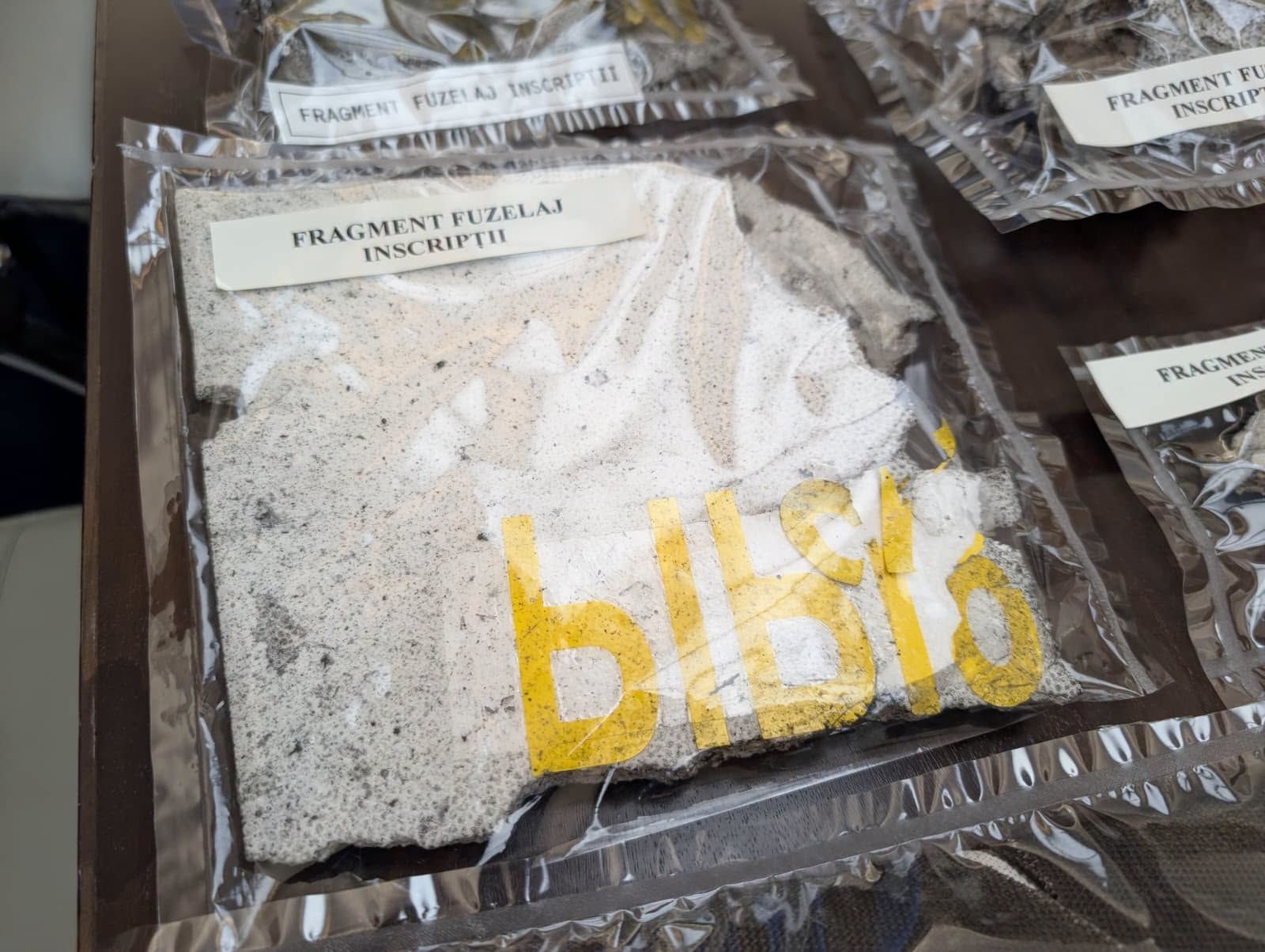 Drone fragments displayed during Romania’s diplomatic protest to Russia’s ambassador in Bucharest. - Romanian Foreign Ministry via ziar.md