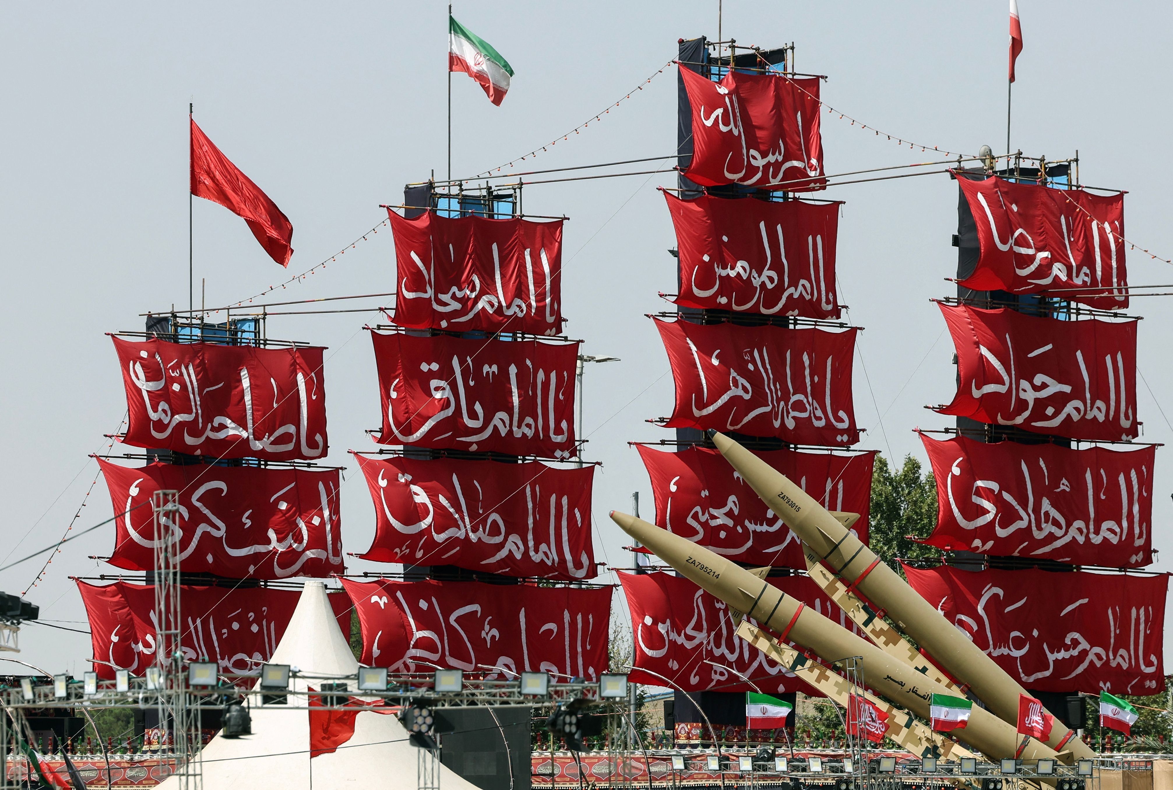 Iranian-made Zolfaghar missiles at Azadi Square in Tehran on July 24, even as the US and Iran have stopped the latest round of strikes. - AFP