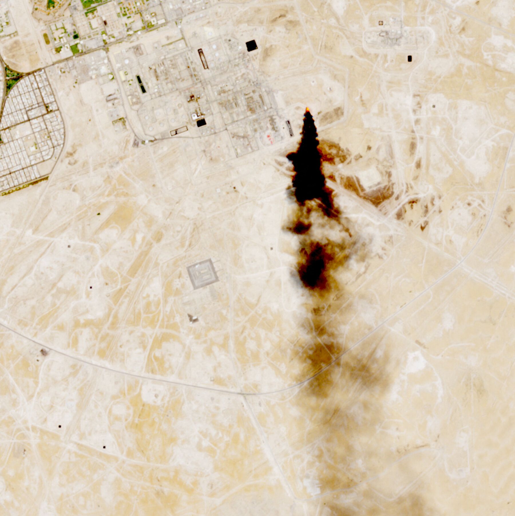 A satellite image showing smoke rising from an oil facility in Abqaiq, in Saudi Arabia's Eastern Province, on Monday. - nytimes.com