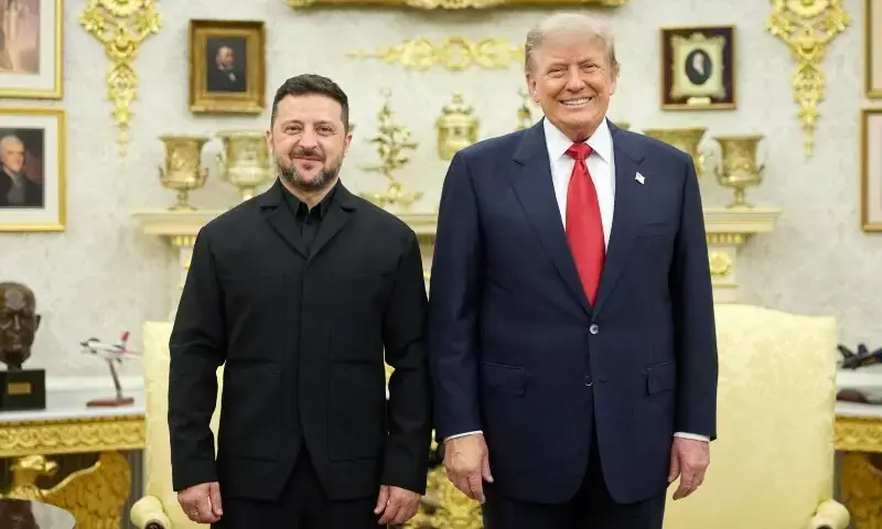 Ukraine's President Volodymyr Zelensky and U.S. President Donald Trump pose for a photo during their meeting in Washington, DC, on July 28, 2026. - Ukrainian Presidential Press Service/AFP