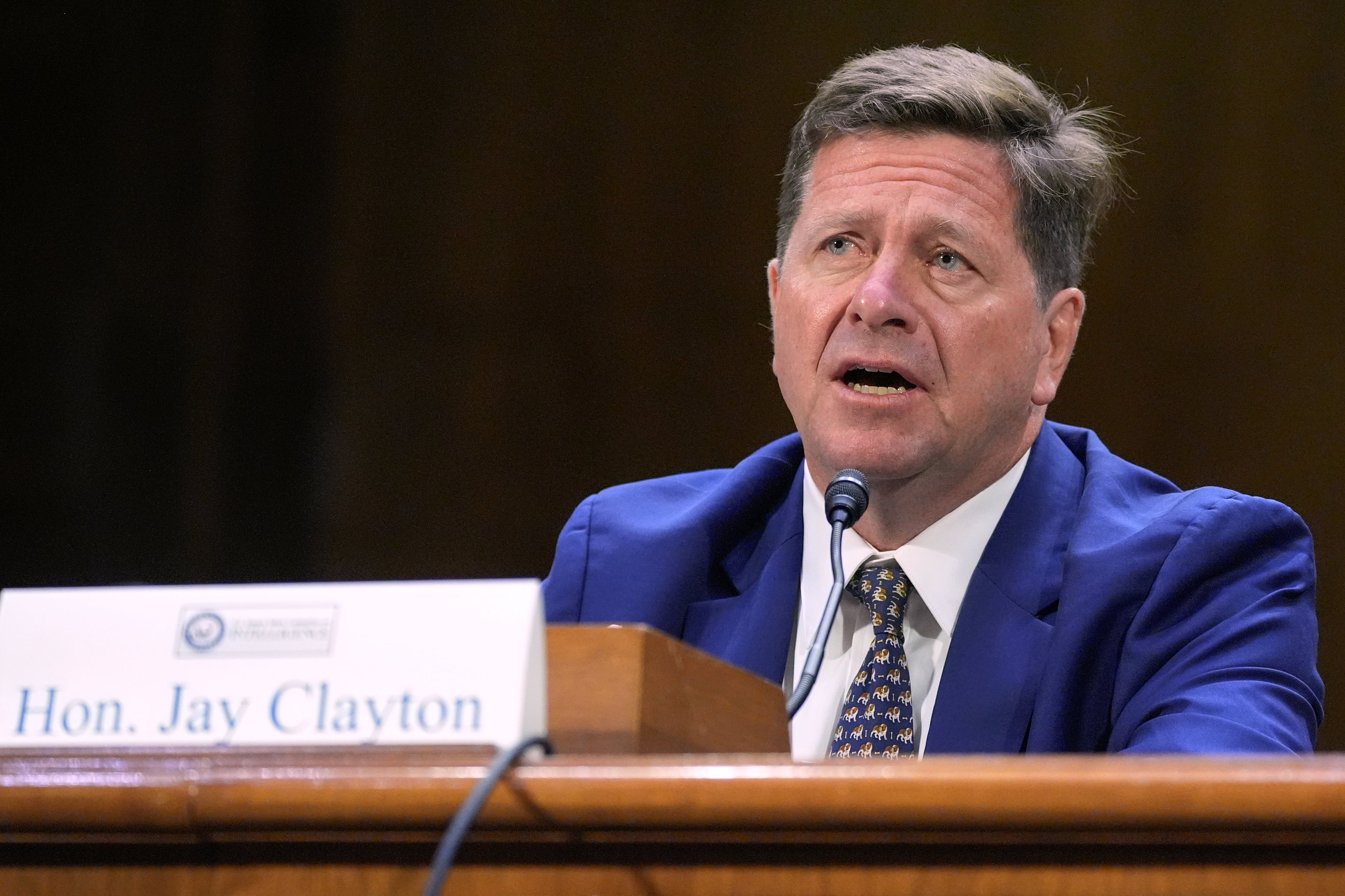 Jay Clayton testifies during a Senate Intelligence Committee confirmation hearing to be the next Director of National Intelligence on Capitol Hill, Wednesday, July 15, 2026, in Washington. - AP Photo/Mariam Zuhaib