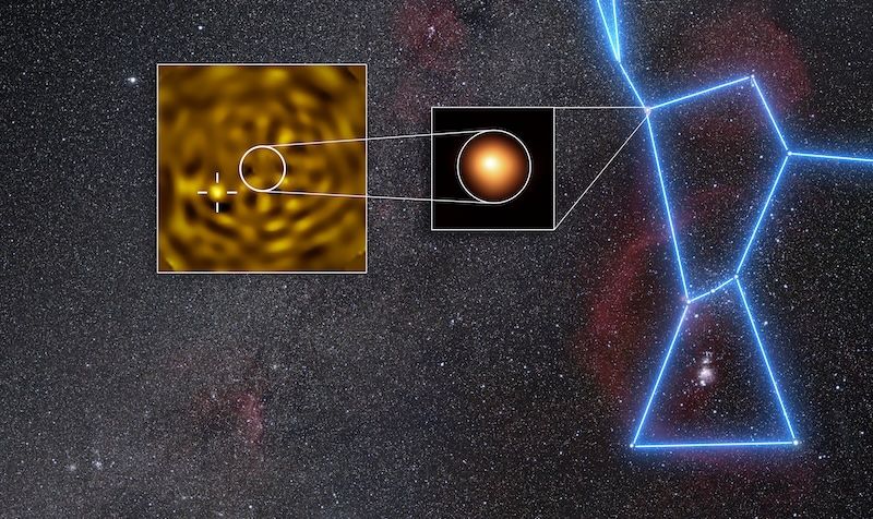ESO image showing Betelgeuse and the likely position of its faint companion. - ESO / M. Montargès et al.