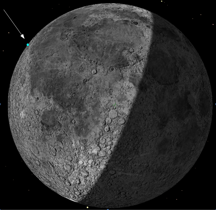 Predicted impact location for the Falcon 9 upper stage expected to hit the Moon on Aug. 5, 2026. - Bill Gray/EarthSky