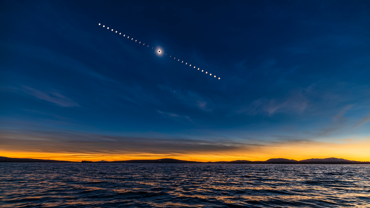 The 2024 total solar eclipse as seen from Quebec; the Aug. 12 eclipse will be followed by Venus and the Perseids. - VW Pics via Getty Images