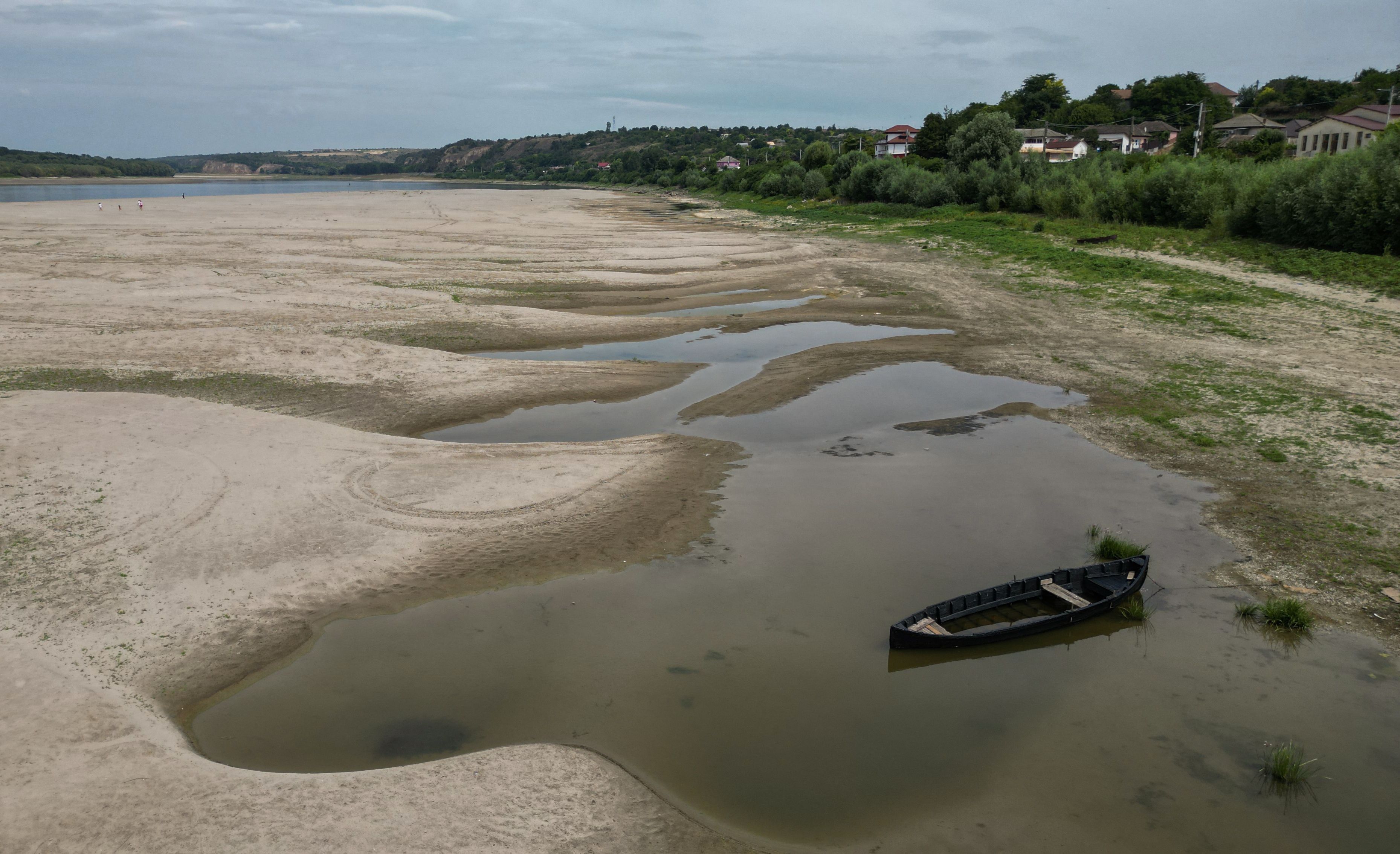 The dried-out river bed of the Danube in Rasova, Romania. - AFP