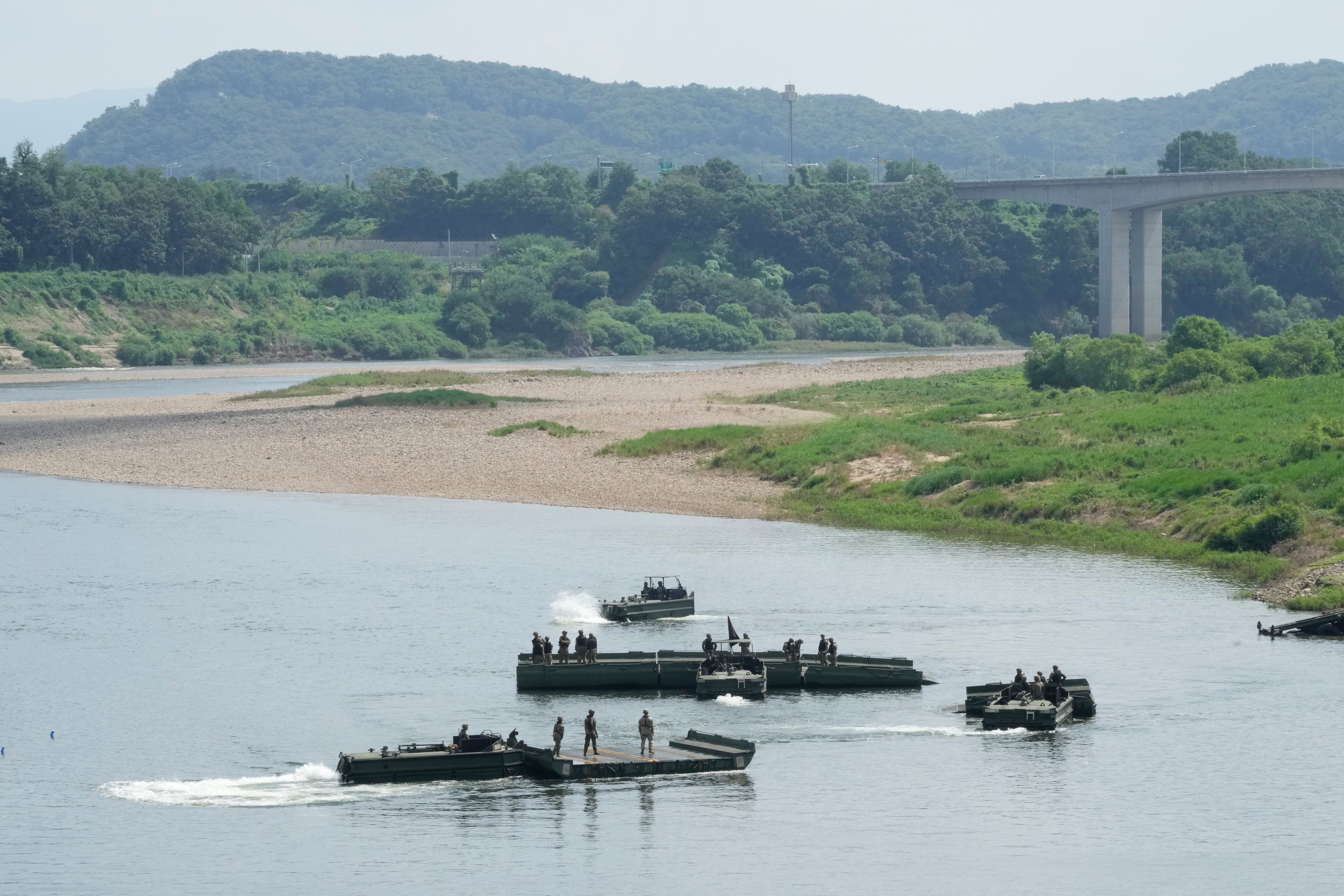 U.S. Army soldiers conduct a training exercise on a river in Yeoncheon, South Korea, on August 18, 2026. - AP/Ahn Young-joon