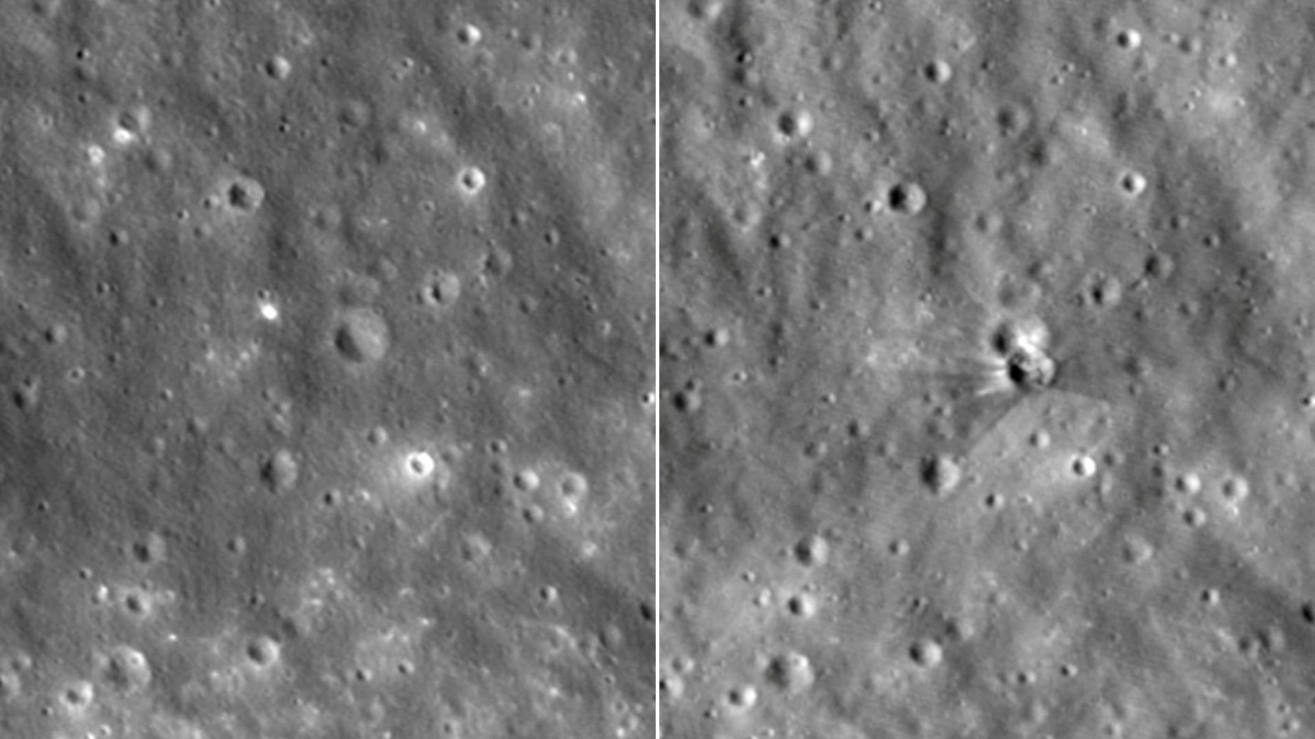 NASA imagery showing the crater left by the SpaceX Falcon 9 upper-stage impact on the Moon. - AFP/NASA