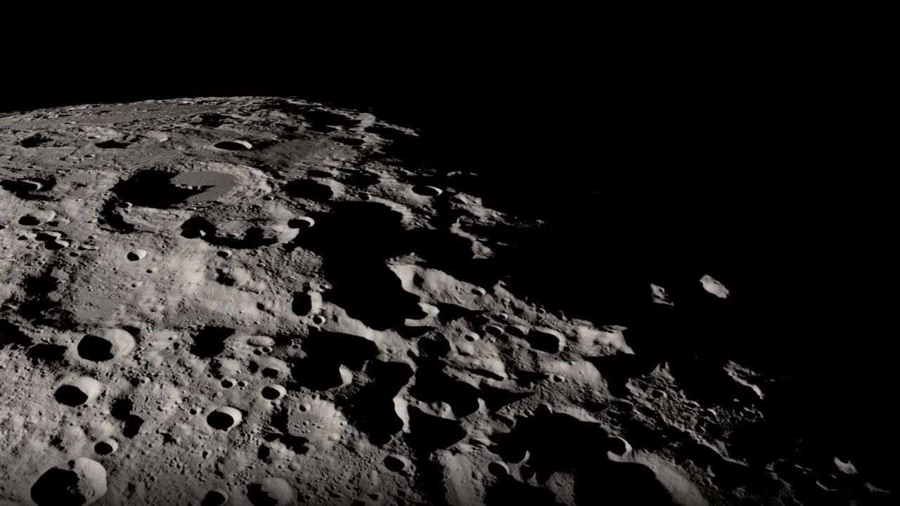 A visualization of the Moon's south pole region created with data from NASA's Lunar Reconnaissance Orbiter. - NASA's Scientific Visualization Studio/Ernie Wright