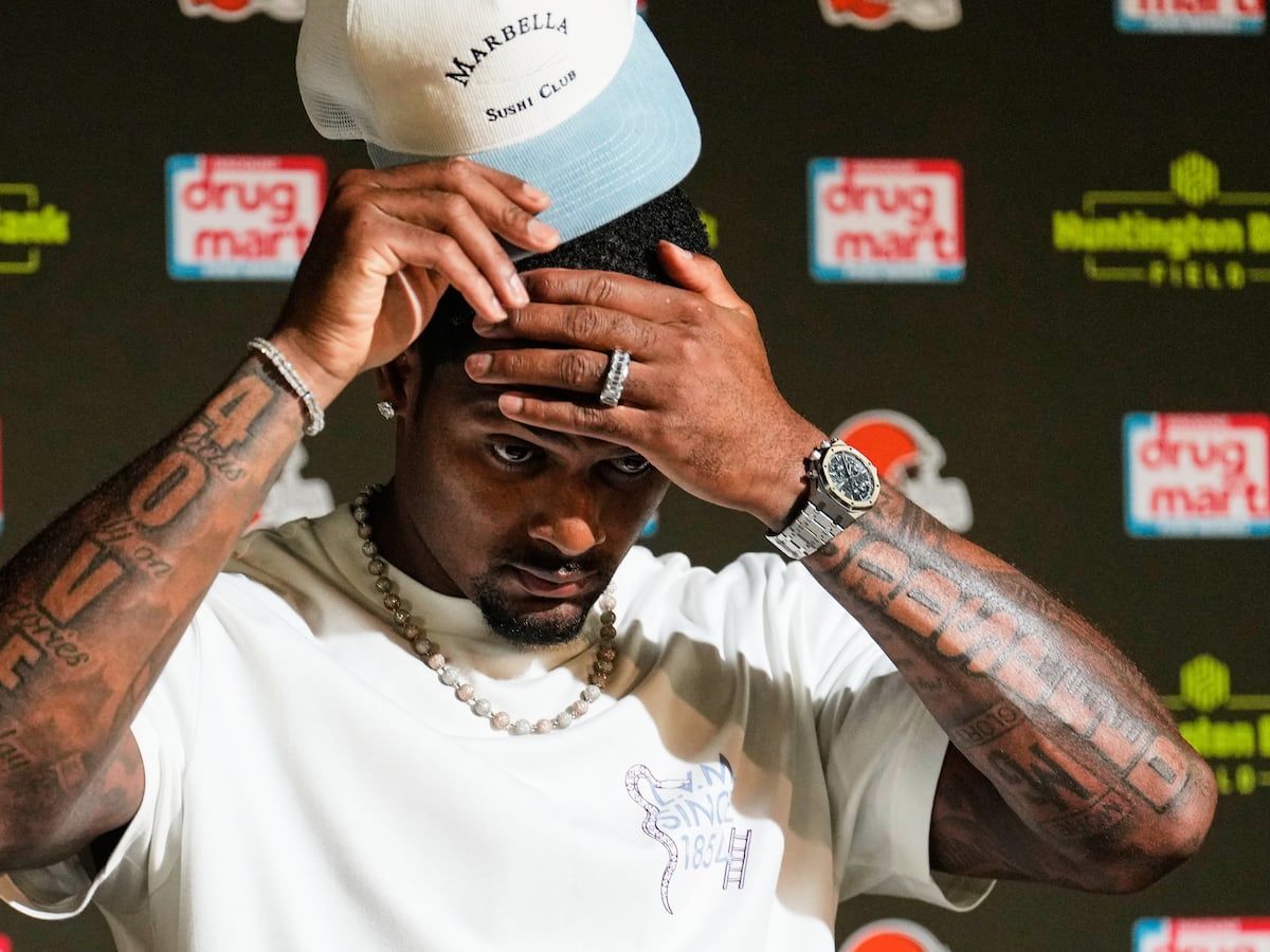 Cleveland Browns quarterback Deshaun Watson speaks at a press conference after an NFL preseason football game against the Buffalo Bills, Saturday, Aug. 22, 2026, in Cleveland. - AP Photo/Carolyn Kaster