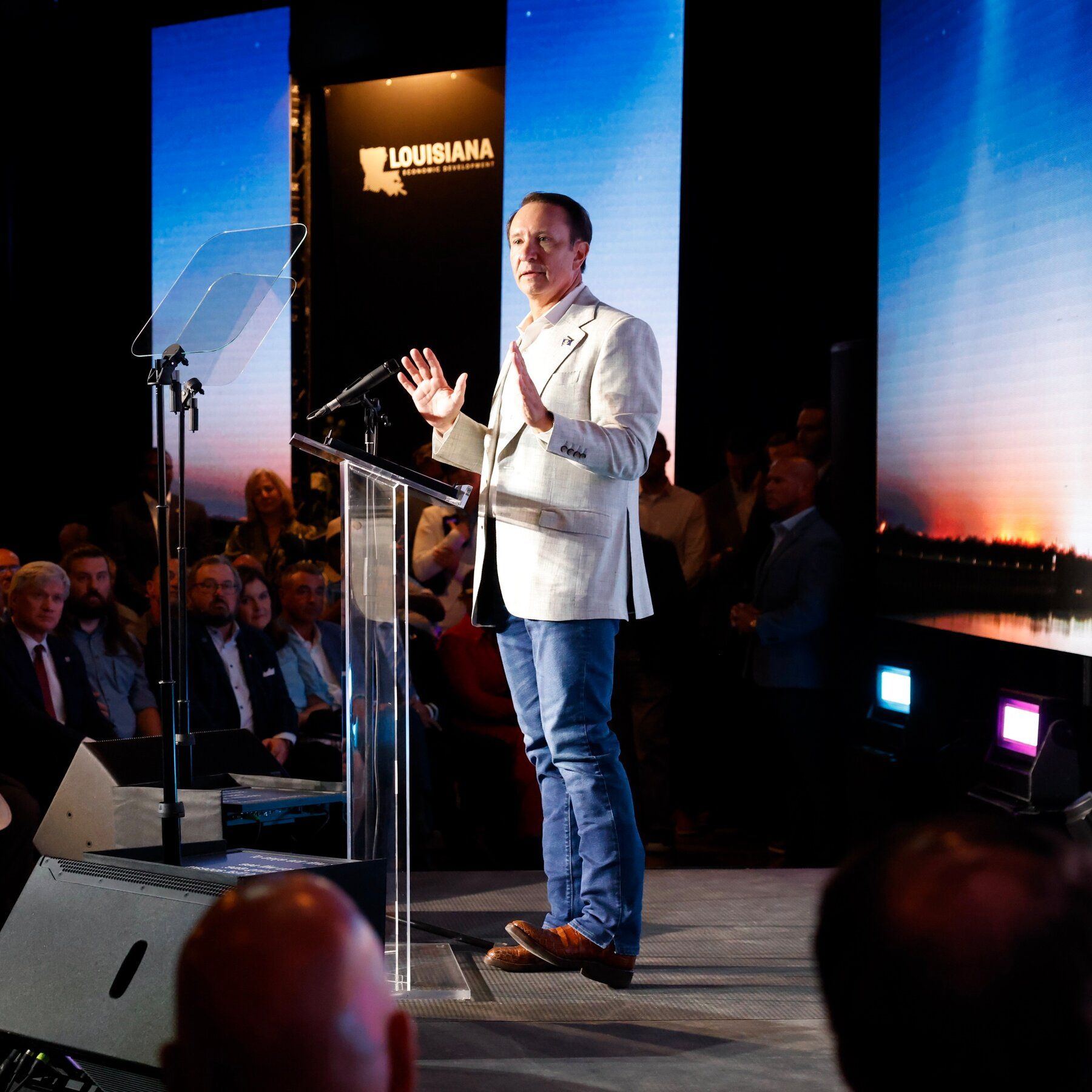 Gov. Jeff Landry of Louisiana during an event on Tuesday with SpaceX announcing a deal to build a spaceport in his state. - nytimes.com