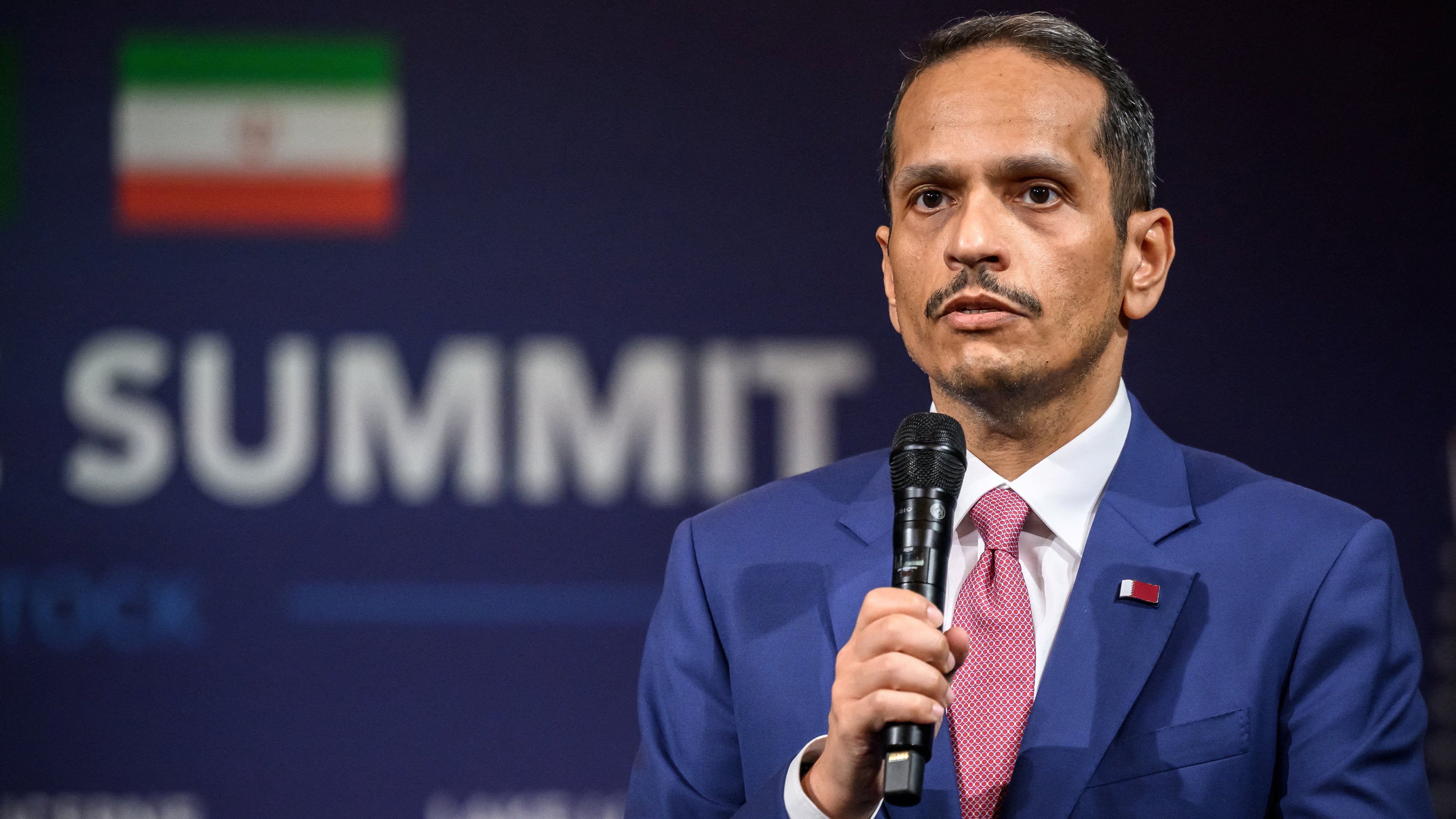 Qatar's Prime Minister Sheikh Mohammed bin Abdulrahman bin Jassim al-Thani speaks prior to a quadrilateral meeting between the United States, Iran, Pakistan and Qatar at the Burgenstock luxury hotel complex overlooking Lake Lucerne, Switzerland, on June 21, 2026. - Fabrice Coffrini/Pool via Reuters