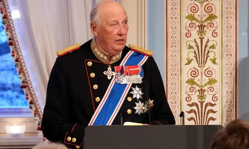 Norway's King Harald speaks during a gala dinner at the Palace in Oslo on April 8, 2025. - Reuters/File