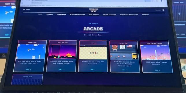 A White House website featuring arcade games on a computer screen Thursday, Sept. 3, 2026. - lemonde.fr