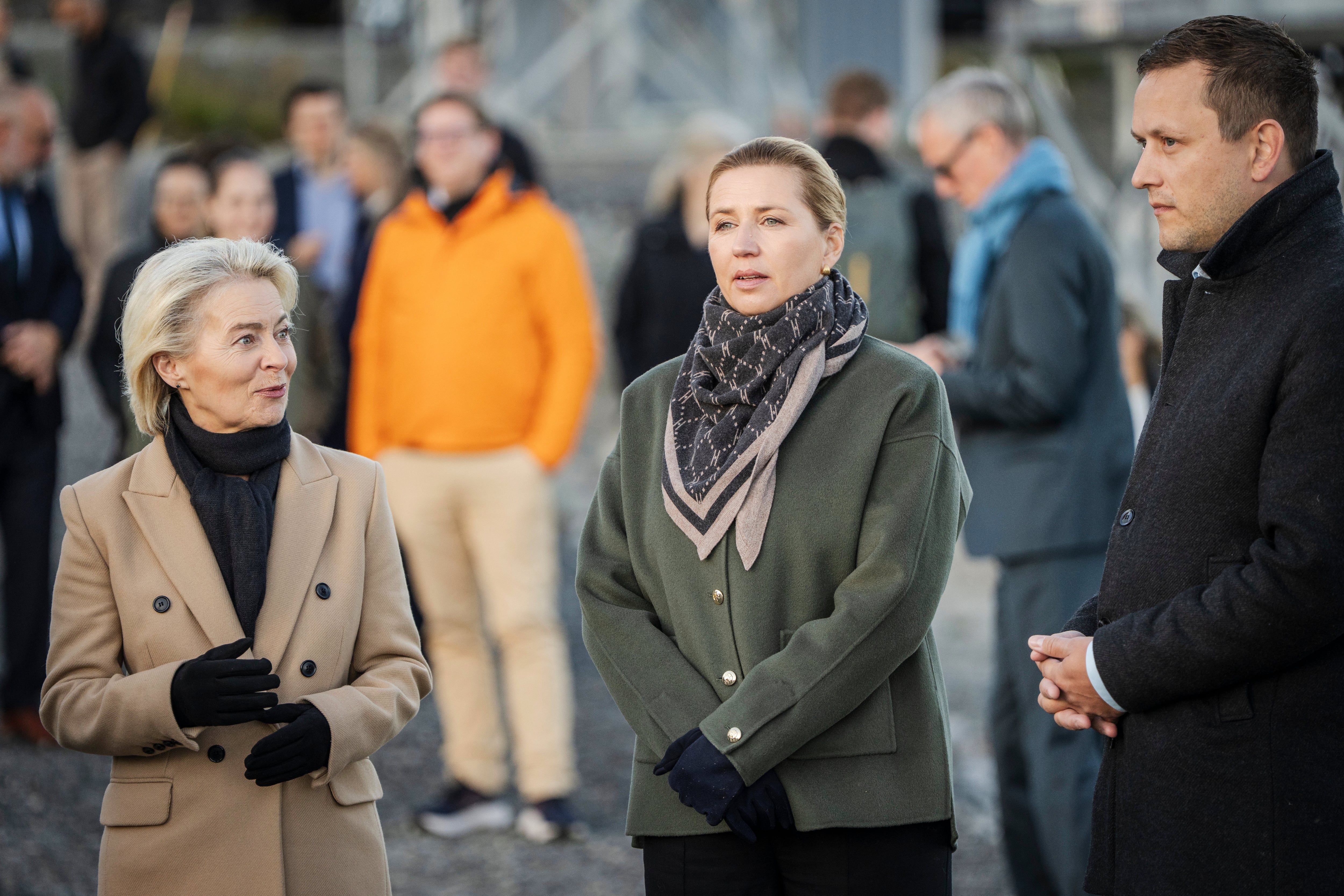 Denmark's Prime Minister Mette Frederiksen, European Commission President Ursula von der Leyen and Greenland's Prime Minister Jens-Frederik Nielsen visit Eutelsat OneWeb in Nuuk, Greenland, on Sept. 7, 2026. - Mads Claus Rasmussen/Ritzau Scanpix via AP