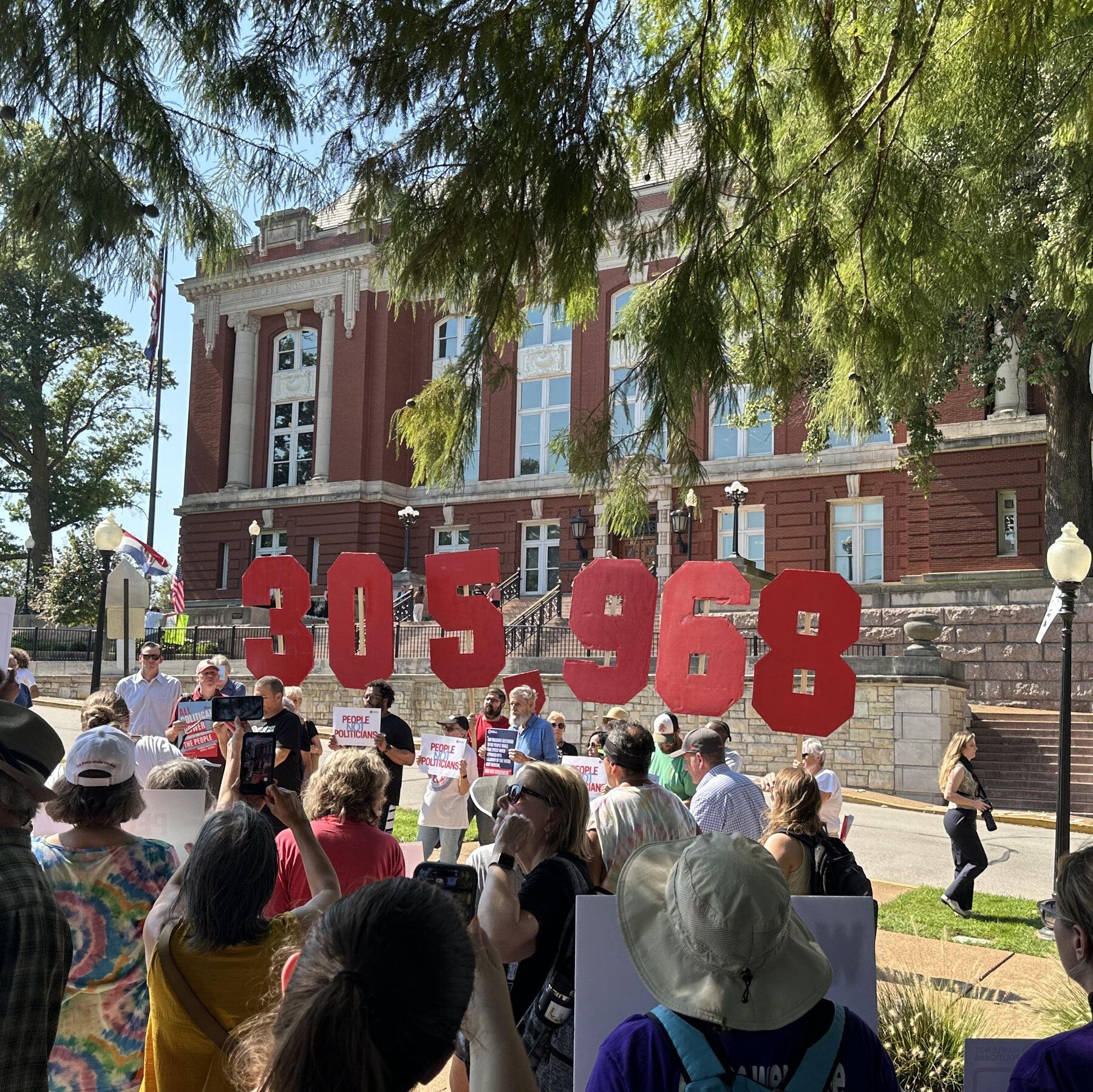 People opposing a congressional redistricting plan rally outside the Missouri Supreme Court in Jefferson City, Mo., this month. - nytimes.com