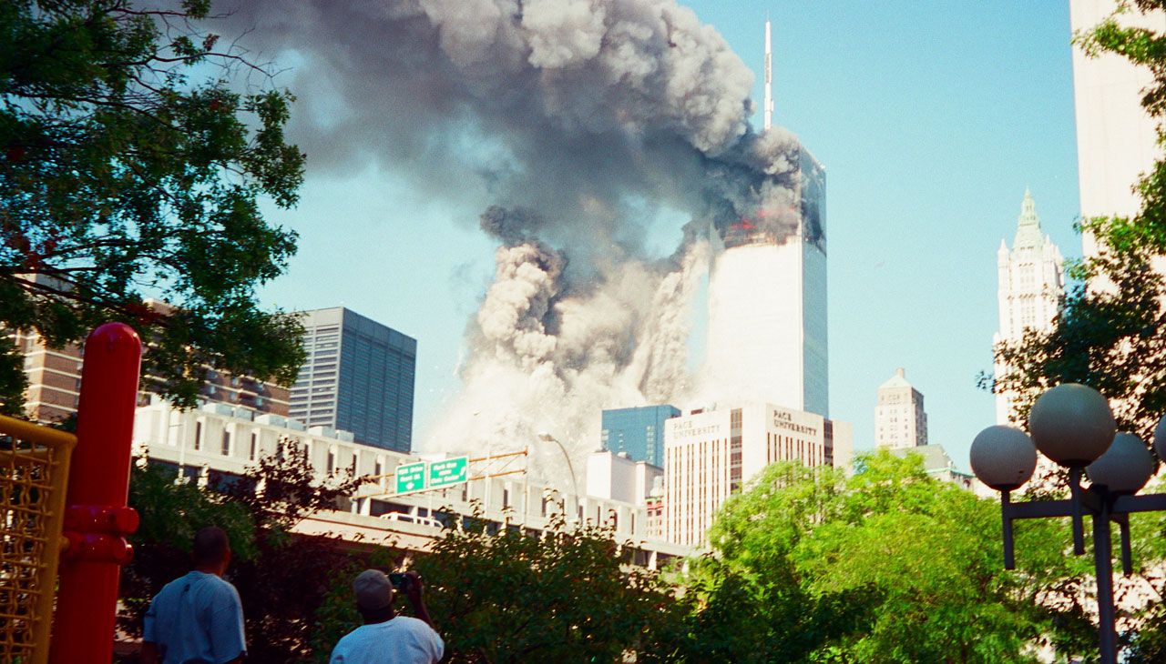 The World Trade Center’s South Tower collapses after the September 11 attacks in New York. - Rodney G. JeanBaptiste/Getty Images