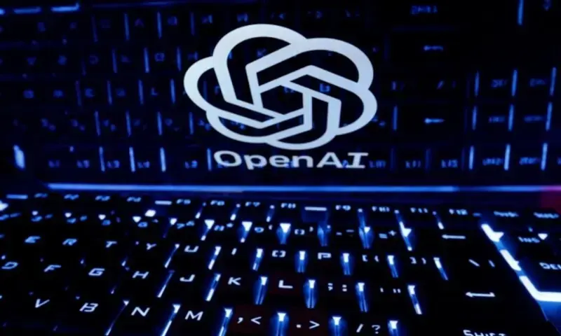 A keyboard in front of a displayed OpenAI logo, illustrating the RubyGems incident. - Reuters