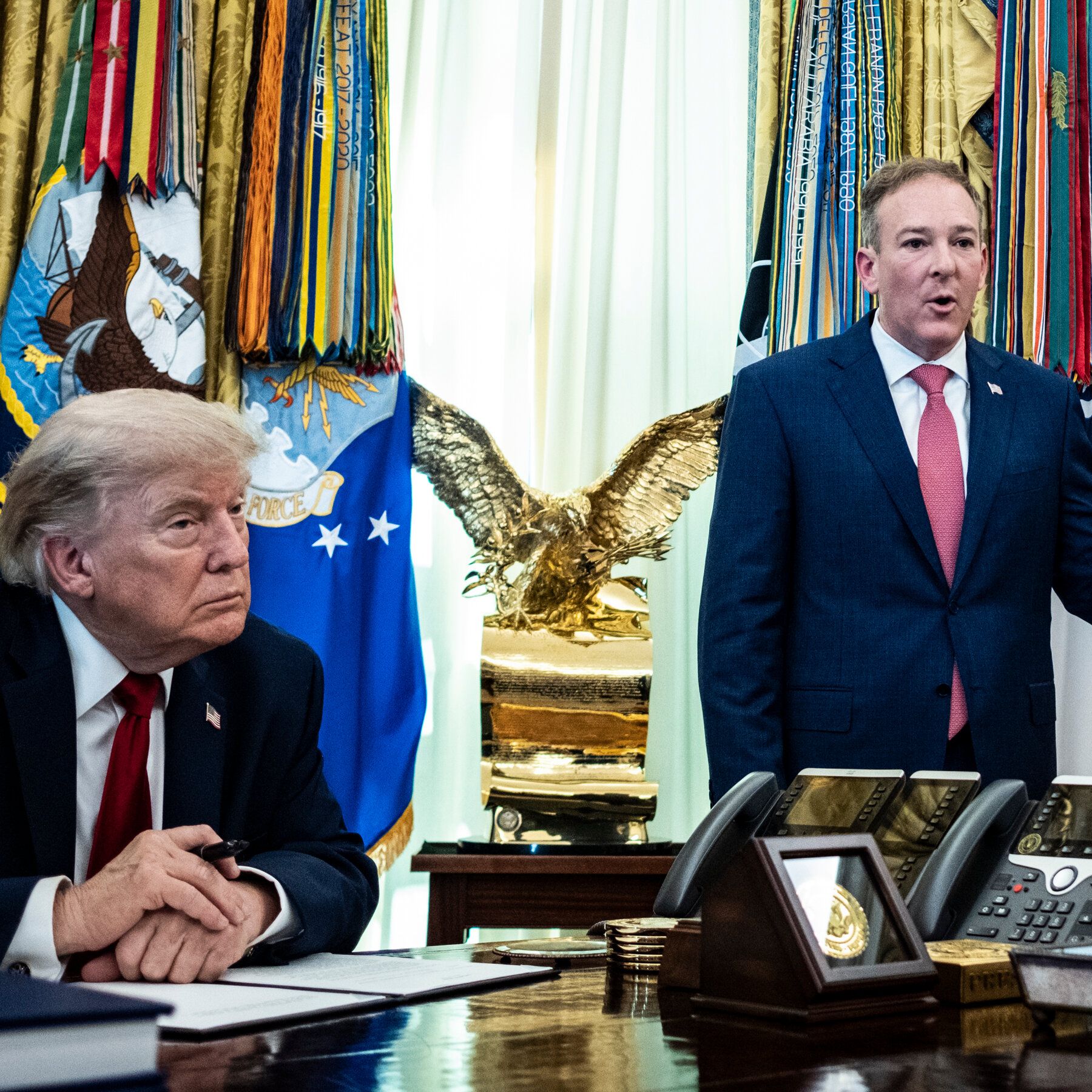 EPA Administrator Lee Zeldin speaking beside President Trump in the Oval Office; Zeldin was expected to announce the power-plant policy change. - The New York Times