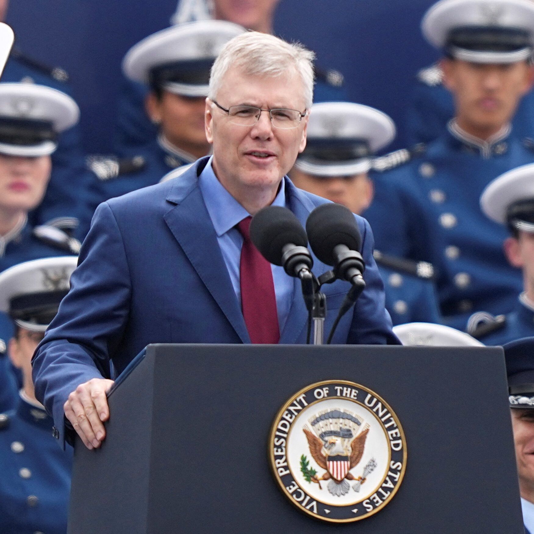 Air Force Secretary Troy E. Meink speaks at the U.S. Air Force Academy graduation ceremony in Colorado Springs in May. - Matt Rourke/AP
